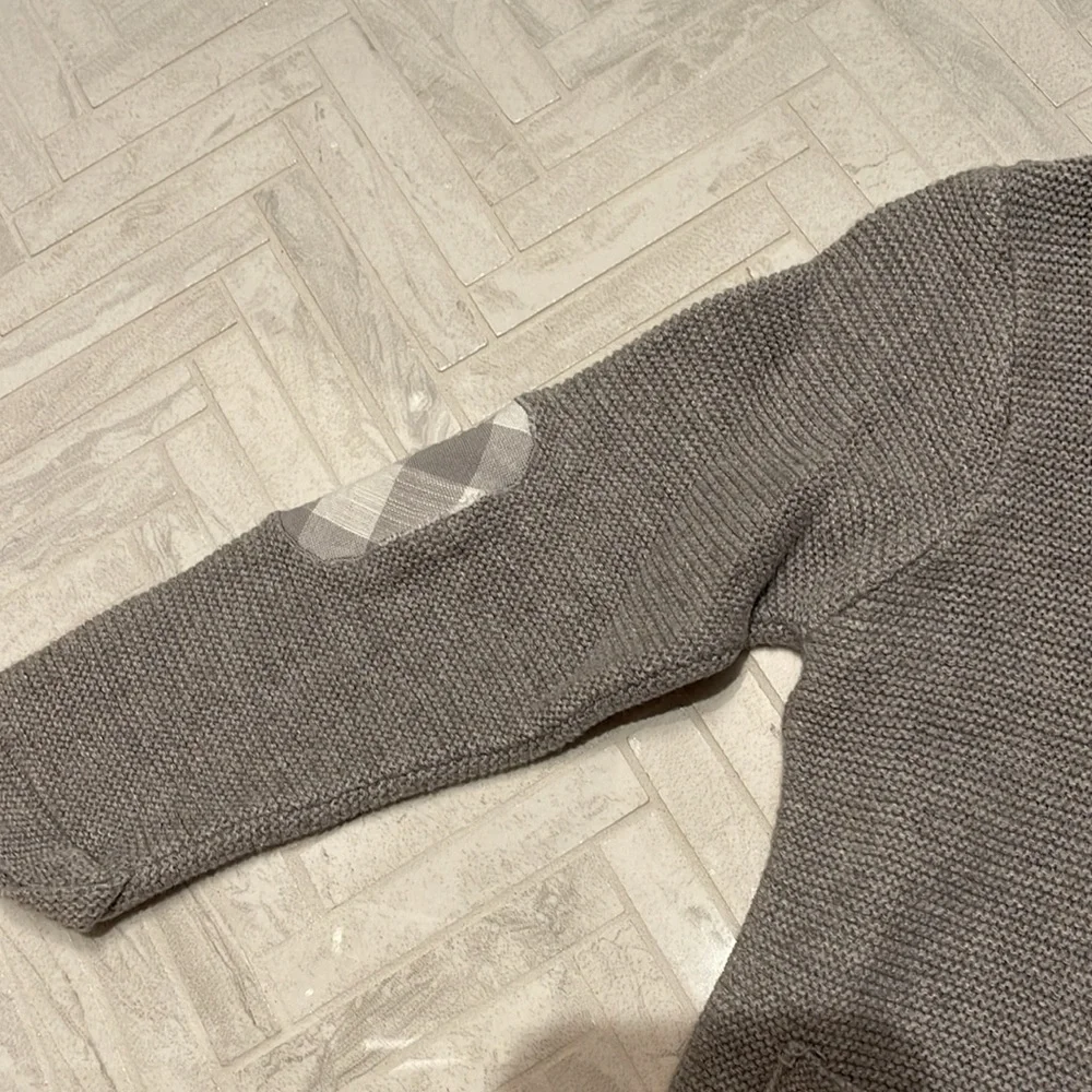 Patachou Gray Knit double button sweater with plaid detailing, 18mo